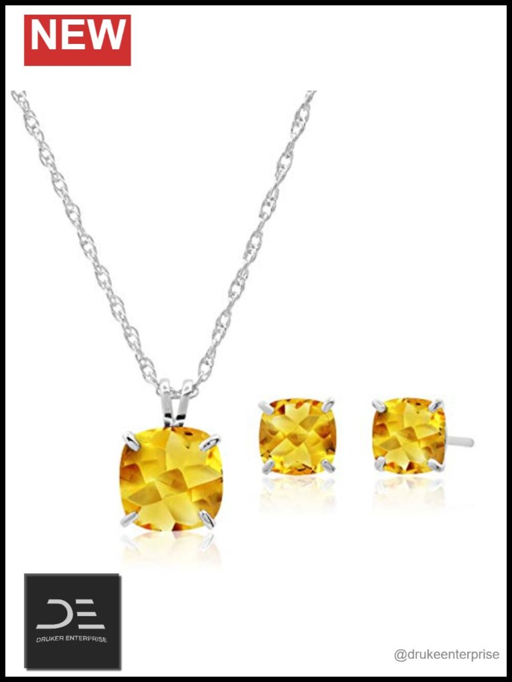 Sterling Silver Citrine Jewelry Set November Birthstone Necklace Earrings